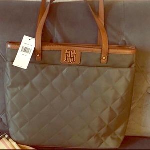 Grey-Green Quilted Tommy Hilfiger Tote
